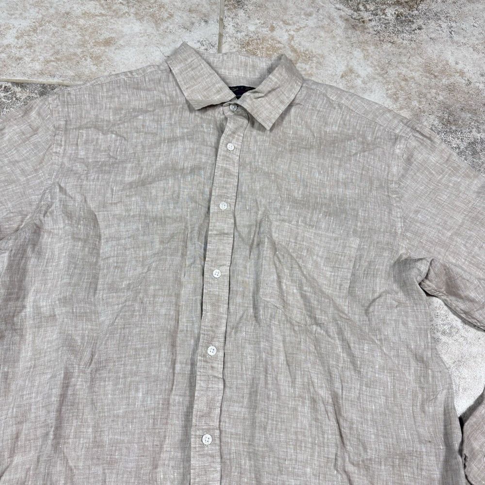 REID‎ & TAYLOR Shirt Mens 43/17.5 Beige Beach Walker 100% Linen Long Sleeve